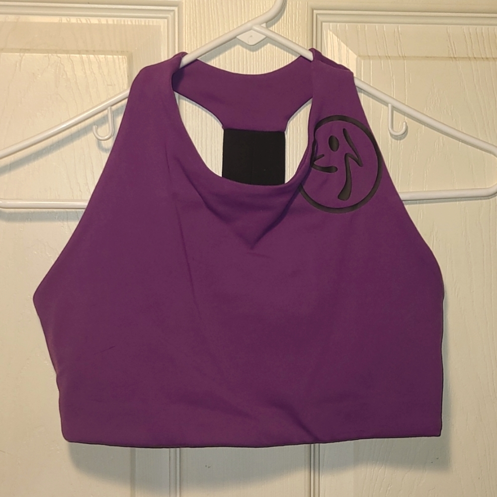 Zumba Wear crop tstrap tank top sports bra m plum black